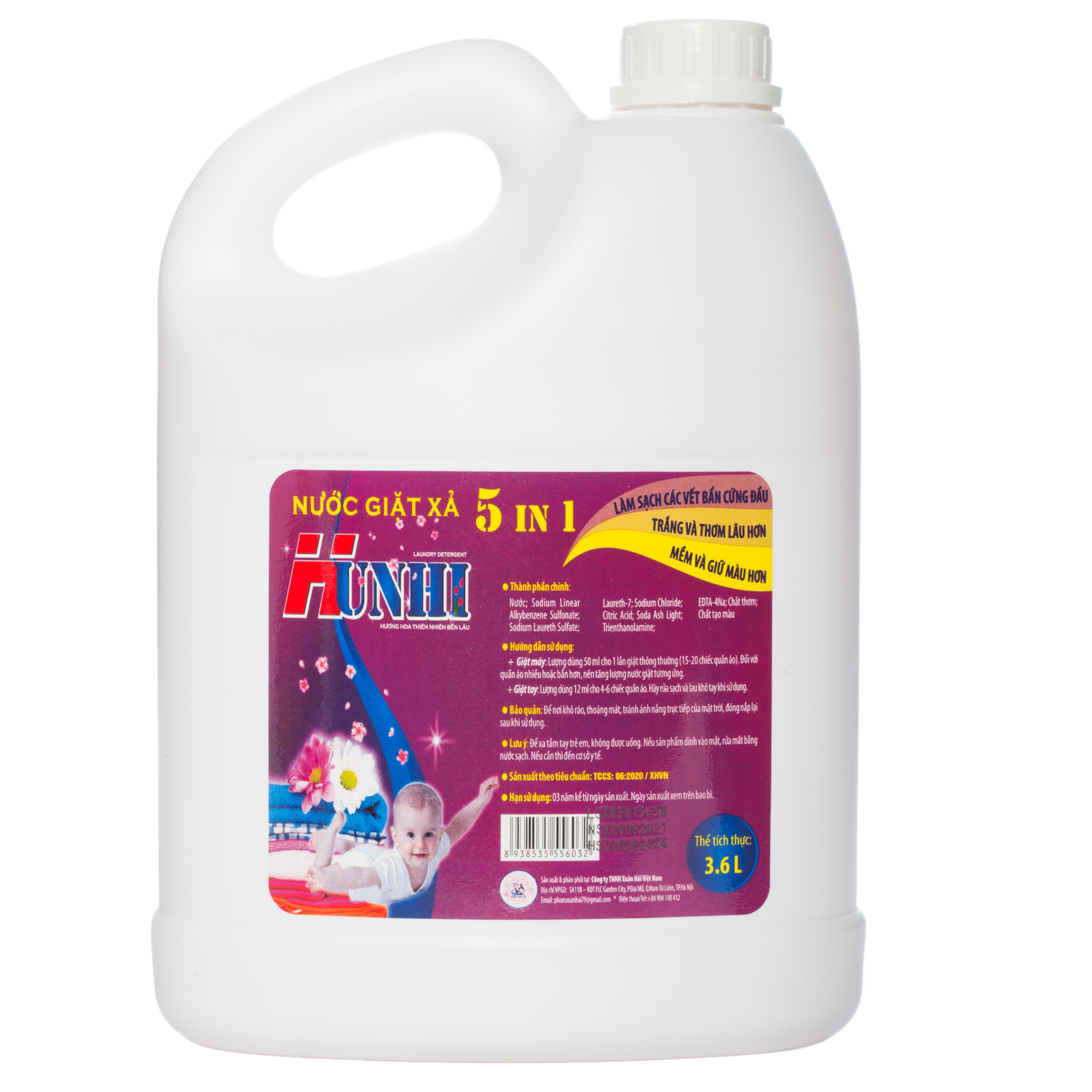 Nước giặt xả  5 in1 mặt sau can 3,6 lít